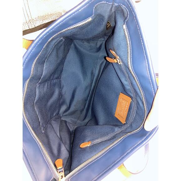 COACH F57888 LARGE BROWN, BLUE SAFFIANO FLORAL SHOULDER BAG - Picture 14 of 15